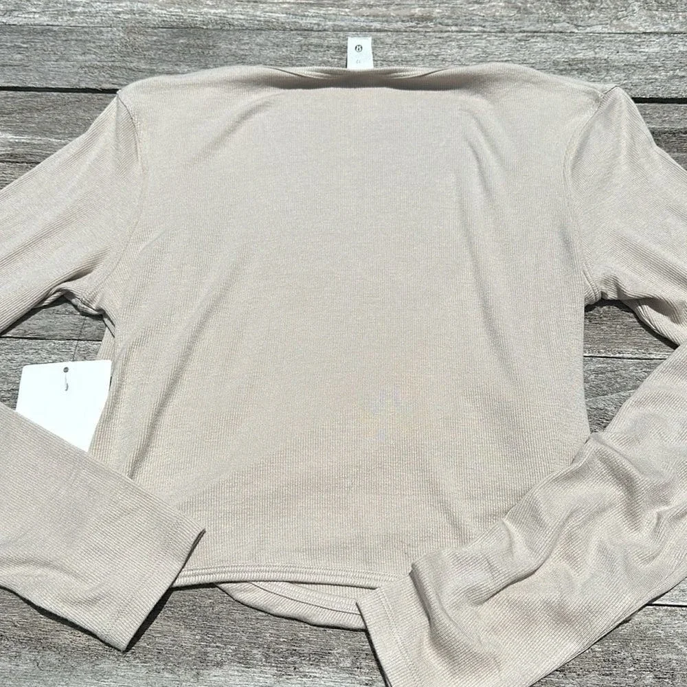 Lululemon Wrap-Front Ribbed Long Sleeve Top Mojave Tan‎ NWT WOMENS SIZE 12